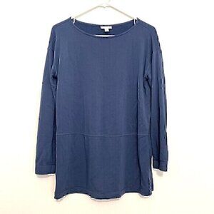 J. JILL Solid Blue Boat Neck Long Sleeve Fleece Lined Side Zip Zippers Tunic Top